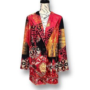 Chico’s Large Red Gold Baroque Print Blazer Jacket Statement Artsy Boho Tapesty